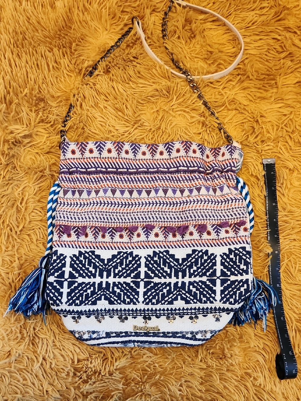 Desigual Navy, White & Multicolor Embroidered Drawstring Crossbody